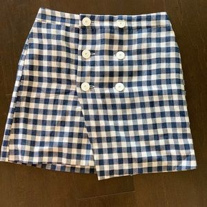 Blue Gingham mango Vichy button mini skirt XS